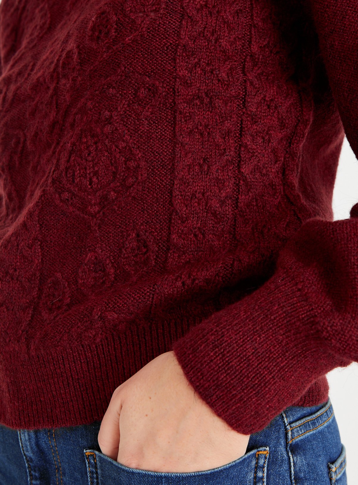 Dark Red Cable Design High Neck Jumper  M - Image 3 thumbnail